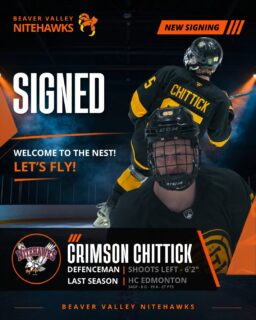 SIGNED!

Bolstering the blueline and adding a touch of offense! The Nitehawks are thrilled to announce the signing of Mayerthorpe, AB product Crimson Chittick!

📰https://www.bvnitehawks.ca/signed-defenceman-chittick-joins-hawks

Join us in welcoming Crimson and the rest of the Chittick family to Beaver Valley!  #ANewEraBegins #Nitehawks